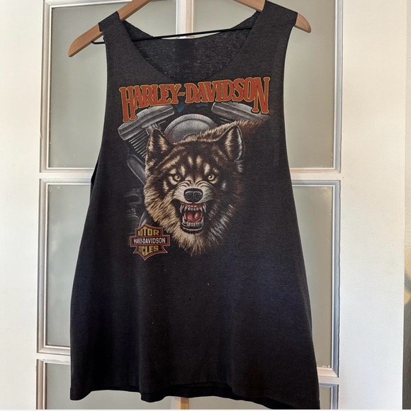 1990s Harley-Davidson Black Wolf Tank Single Stitch - Picture 1 of 4